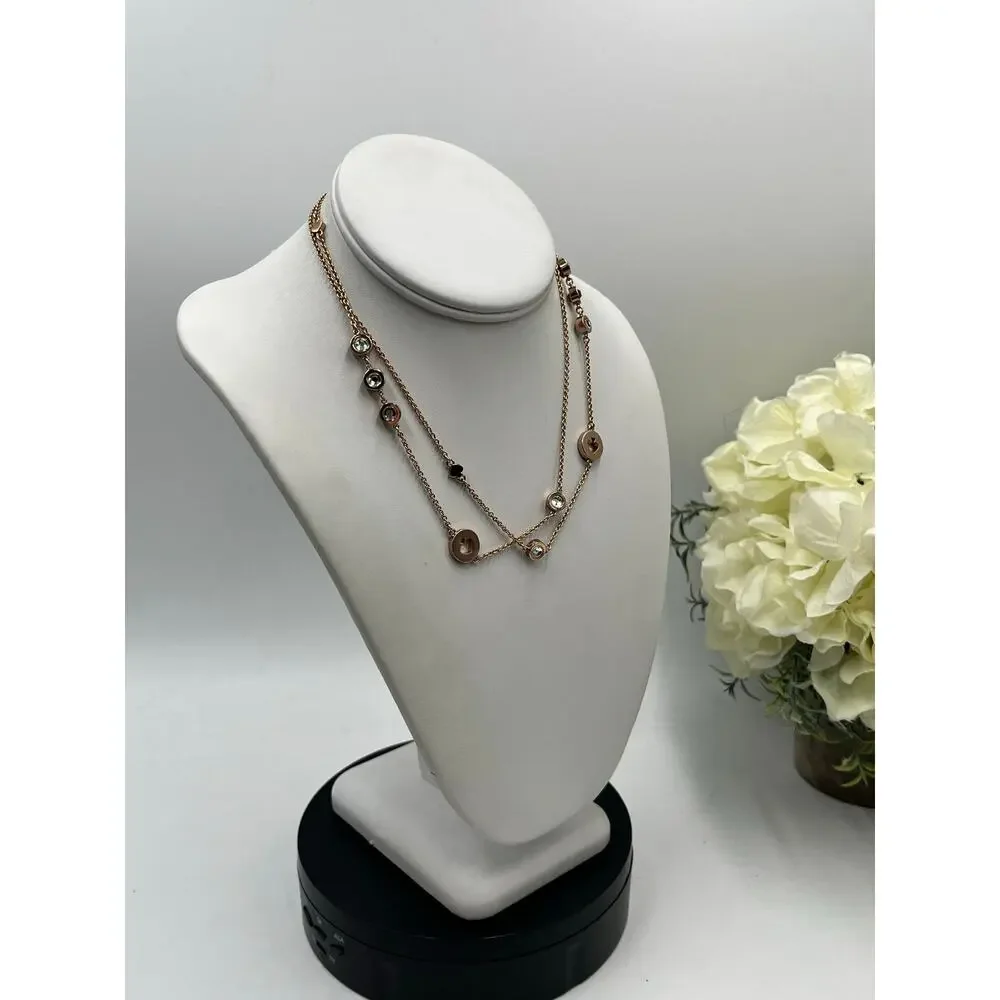 Kate Spade Spot The Spade Long Rose Gold Bezel Crystal Spade Station Necklace‎
